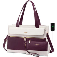 HKM-962131 Fashion Leather Shoulder Bag Set for Women - Tote and Laptop Briefcase with USB Port