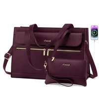 HKM-962131 Fashion Leather Shoulder Bag Set for Women - Tote and Laptop Briefcase with USB Port