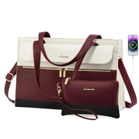 HKM-962131 Fashion Leather Shoulder Bag Set for Women - Tote and Laptop Briefcase with USB Port
