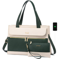 HKM-962131 Fashion Leather Shoulder Bag Set for Women - Tote and Laptop Briefcase with USB Port