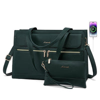 HKM-962131 Fashion Leather Shoulder Bag Set for Women - Tote and Laptop Briefcase with USB Port