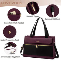 HKM-962131 Fashion Leather Shoulder Bag Set for Women - Tote and Laptop Briefcase with USB Port