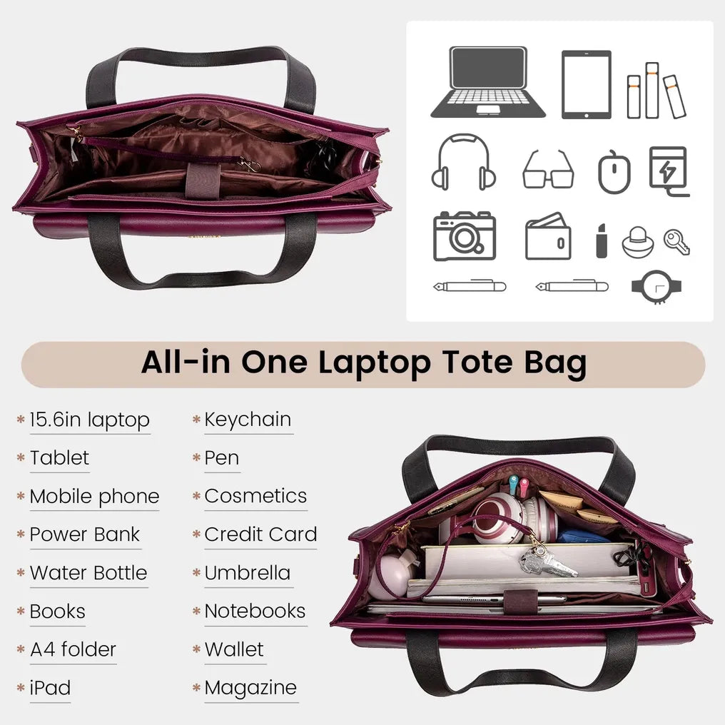 HKM-962131 Fashion Leather Shoulder Bag Set for Women - Tote and Laptop Briefcase with USB Port