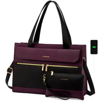 HKM-962131 Fashion Leather Shoulder Bag Set for Women - Tote and Laptop Briefcase with USB Port