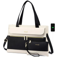 HKM-962131 Fashion Leather Shoulder Bag Set for Women - Tote and Laptop Briefcase with USB Port