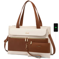 HKM-962131 Fashion Leather Shoulder Bag Set for Women - Tote and Laptop Briefcase with USB Port
