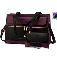 HKM-962131 Fashion Leather Shoulder Bag Set for Women - Tote and Laptop Briefcase with USB Port