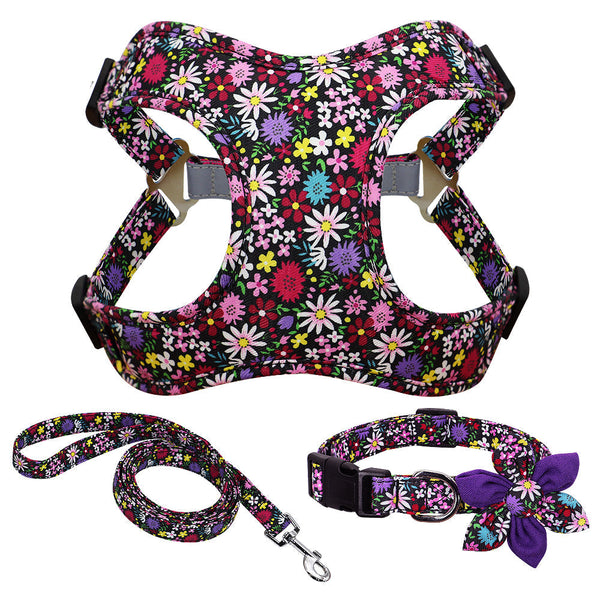HKM-9622589 Stylish Dog Walking Rope with Adjustable Collarchest Strap in Pink, Purple, or Blue