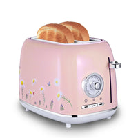 HKM-962323 Retro Automatic Pop-Up Two-Slice Electric Toaster with Double Flower Design
