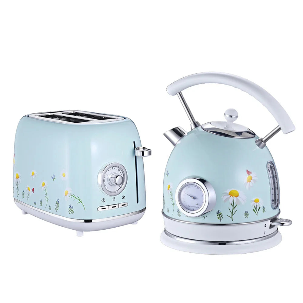 HKM-962323 Retro Automatic Pop-Up Two-Slice Electric Toaster with Double Flower Design