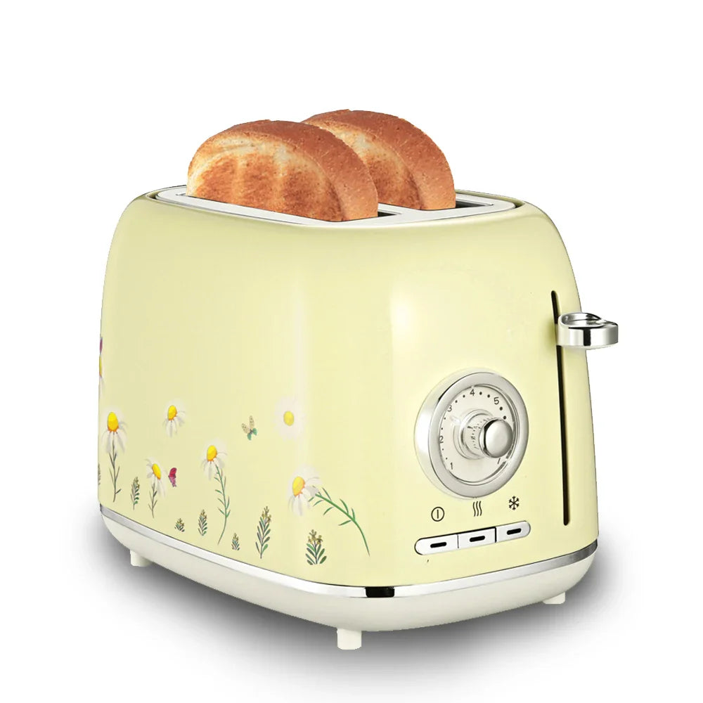 HKM-962323 Retro Automatic Pop-Up Two-Slice Electric Toaster with Double Flower Design