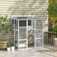 HKM-9623357 Spacious Outdoor Cat Enclosure with Platforms and Cozy Resting Box