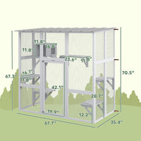 HKM-9623357 Spacious Outdoor Cat Enclosure with Platforms and Cozy Resting Box