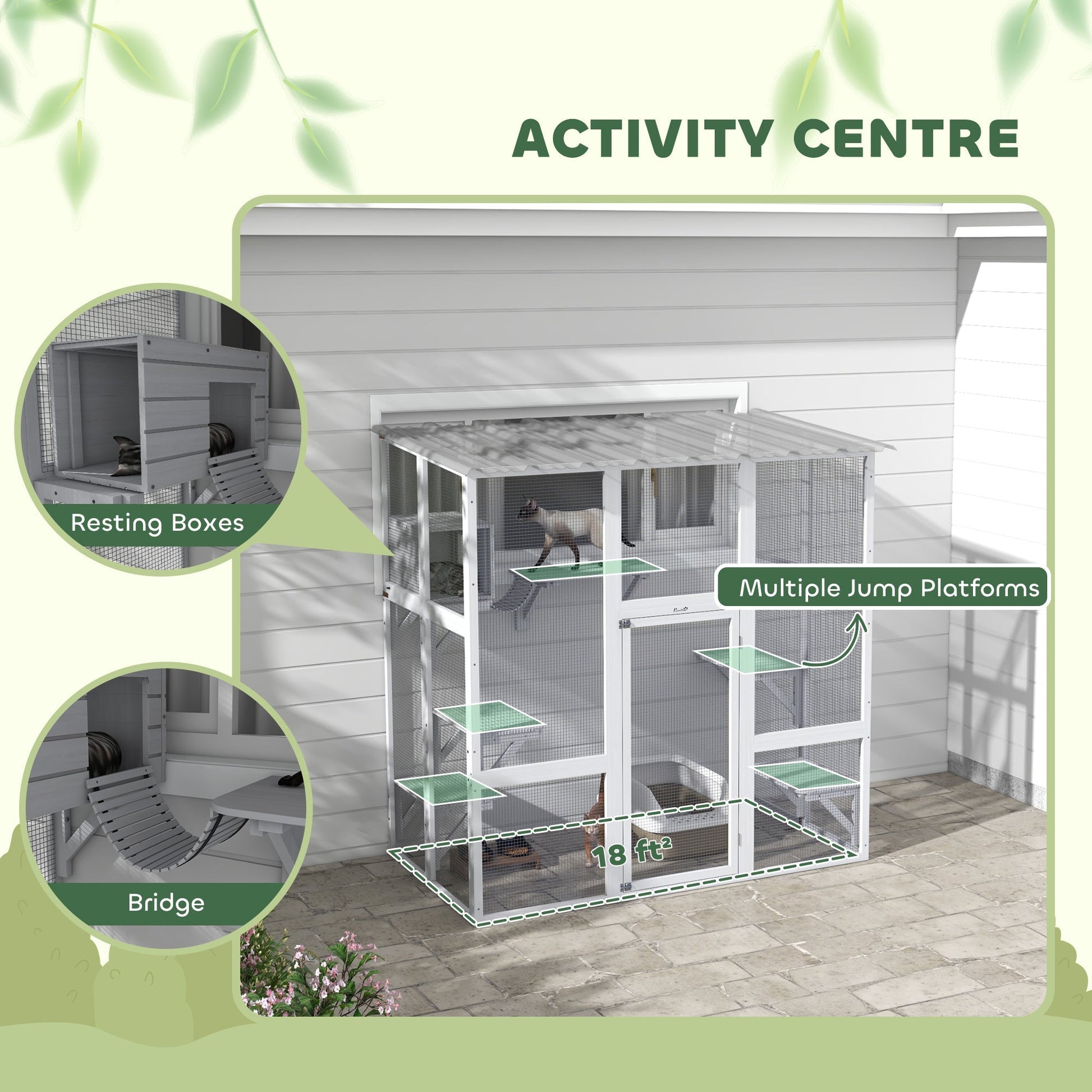 HKM-9623357 Spacious Outdoor Cat Enclosure with Platforms and Cozy Resting Box