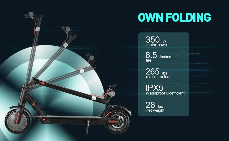 HKM-962451 350W Foldable Electric Kick Scooter with 10.4AH Battery, Max Speed 25km/h, 120kg Capacity, Portable Design