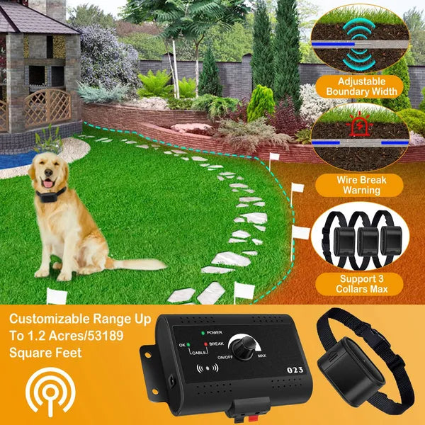 HKM-9625277 Electric Dog Fence System with Water-Resistant Collar for All Dog Sizes, Adjustable Range Up to 1.2 Acres