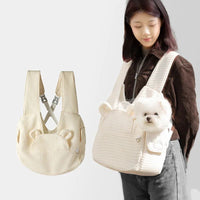 HKM-9625533 Comfortable Pet Backpack for Cats and Dogs, Breathable Outdoor Carrier with Cross Design, Miya White Bear 38x18x41CM