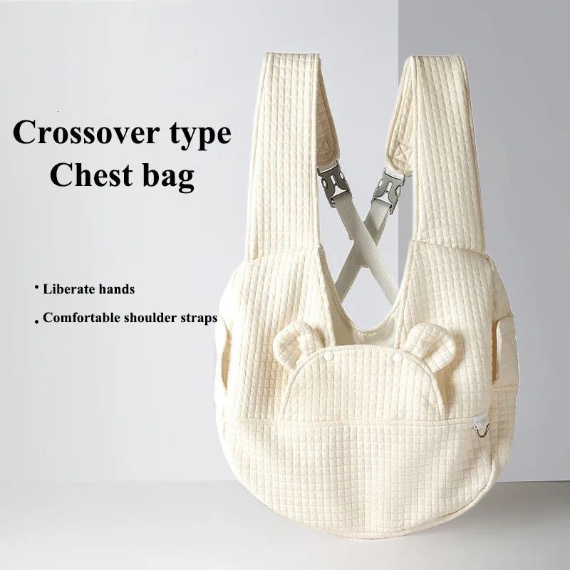 HKM-9625533 Comfortable Pet Backpack for Cats and Dogs, Breathable Outdoor Carrier with Cross Design, Miya White Bear 38x18x41CM