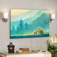 HKM-962579 Little Guy Jesus and Lamb Canvas Poster Wall Art for Faith-Inspired Home Decor