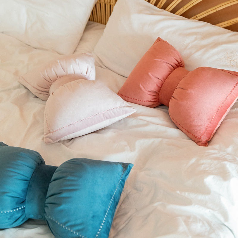 HKM-962643 Nordic Bowknot Pillow in Crystal Velvet - Plush Filling, Multiple Colors Available, 35x50cm