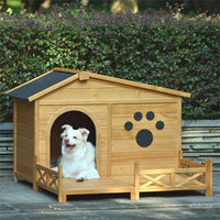 HKM-9626941 Wooden Dog House with Porch and Water-Resistant Roof for Medium Dogs, 48-Inch Outdoor Kennel with Removable Baseboards
