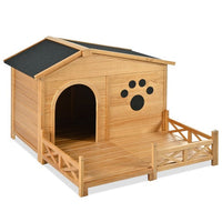 HKM-9626941 Wooden Dog House with Porch and Water-Resistant Roof for Medium Dogs, 48-Inch Outdoor Kennel with Removable Baseboards