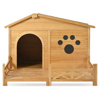 HKM-9626941 Wooden Dog House with Porch and Water-Resistant Roof for Medium Dogs, 48-Inch Outdoor Kennel with Removable Baseboards