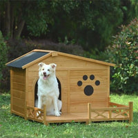 HKM-9626941 Wooden Dog House with Porch and Water-Resistant Roof for Medium Dogs, 48-Inch Outdoor Kennel with Removable Baseboards