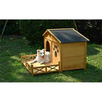 HKM-9626941 Wooden Dog House with Porch and Water-Resistant Roof for Medium Dogs, 48-Inch Outdoor Kennel with Removable Baseboards