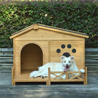 HKM-9626941 Wooden Dog House with Porch and Water-Resistant Roof for Medium Dogs, 48-Inch Outdoor Kennel with Removable Baseboards