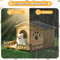 HKM-9626941 Wooden Dog House with Porch and Water-Resistant Roof for Medium Dogs, 48-Inch Outdoor Kennel with Removable Baseboards