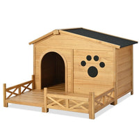 HKM-9626941 Wooden Dog House with Porch and Water-Resistant Roof for Medium Dogs, 48-Inch Outdoor Kennel with Removable Baseboards