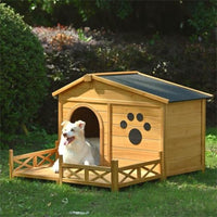 HKM-9626941 Wooden Dog House with Porch and Water-Resistant Roof for Medium Dogs, 48-Inch Outdoor Kennel with Removable Baseboards