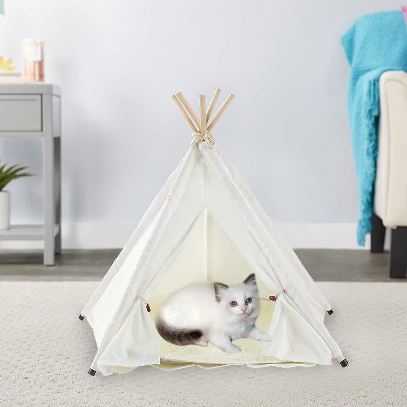 HKM-9628093 Detachable and Washable Canvas White Pet Tent with Plush Pad and Accessories