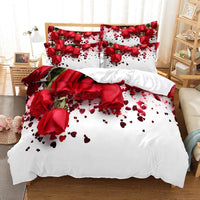 HKM-962899 Rose Floral Polyester Duvet Cover Set with Pillowcases - Multiple Sizes Available