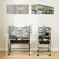 HKM-9632701 3 Tier Hamster Cage with Rolling Wheels, Deep Tray, Exercise Wheel, Hut, and Tube System