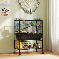 HKM-9632701 3 Tier Hamster Cage with Rolling Wheels, Deep Tray, Exercise Wheel, Hut, and Tube System