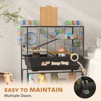 HKM-9632701 3 Tier Hamster Cage with Rolling Wheels, Deep Tray, Exercise Wheel, Hut, and Tube System