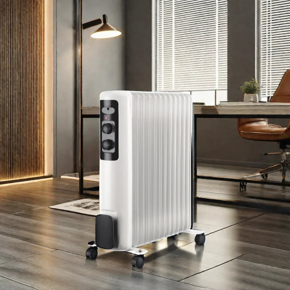 HKM-963347 1500W-2000W Electric Oil-Filled Radiator Heater with Timer, 11 Fin Wall-Mounted for Living Room, Bedroom, and Bathroom