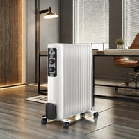 HKM-963347 1500W-2000W Electric Oil-Filled Radiator Heater with Timer, 11 Fin Wall-Mounted for Living Room, Bedroom, and Bathroom