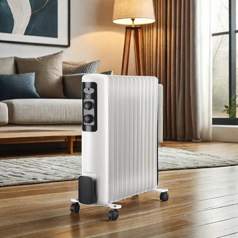 HKM-963347 1500W-2000W Electric Oil-Filled Radiator Heater with Timer, 11 Fin Wall-Mounted for Living Room, Bedroom, and Bathroom