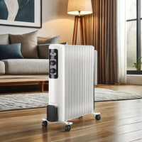 HKM-963347 1500W-2000W Electric Oil-Filled Radiator Heater with Timer, 11 Fin Wall-Mounted for Living Room, Bedroom, and Bathroom