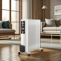 HKM-963347 1500W-2000W Electric Oil-Filled Radiator Heater with Timer, 11 Fin Wall-Mounted for Living Room, Bedroom, and Bathroom