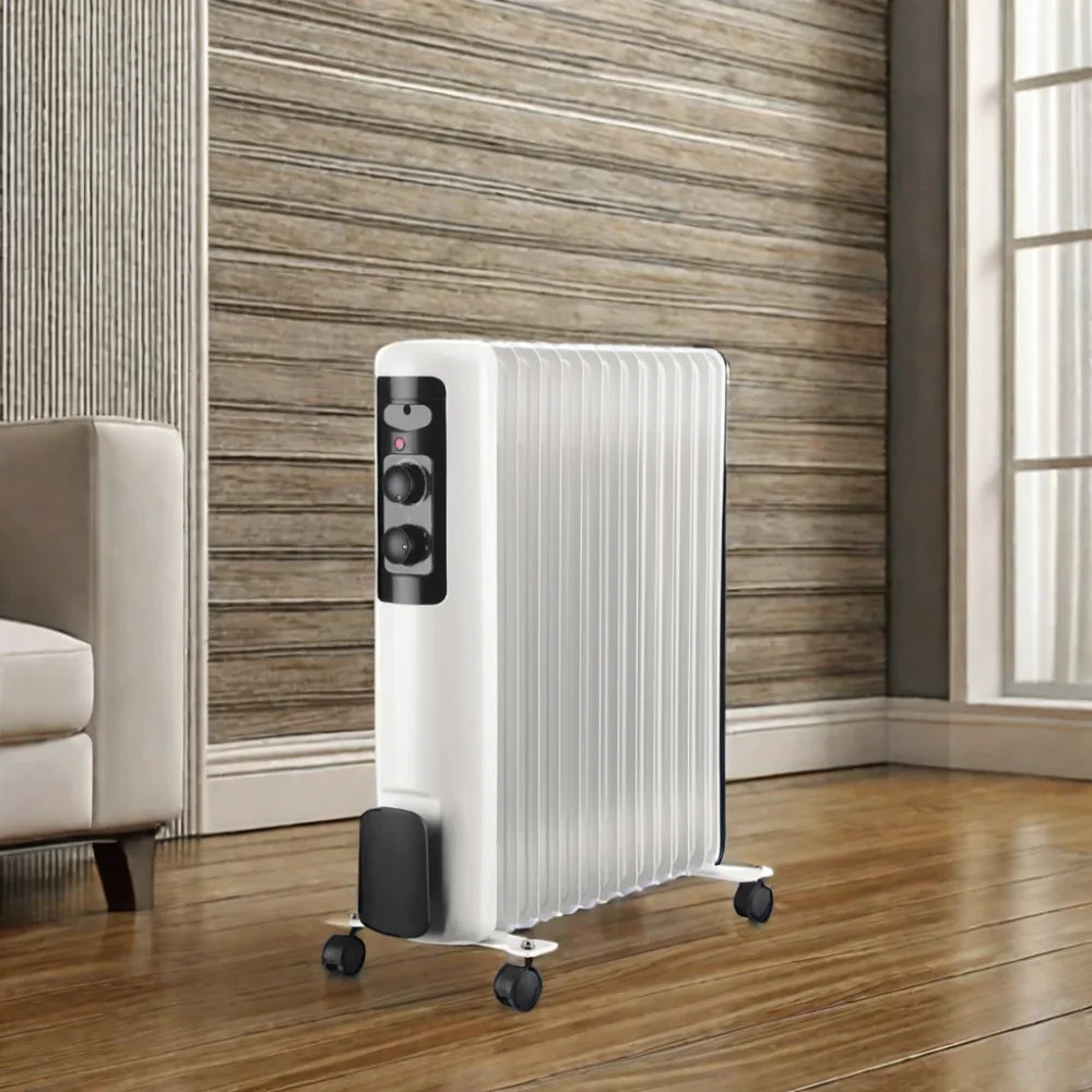 HKM-963347 1500W-2000W Electric Oil-Filled Radiator Heater with Timer, 11 Fin Wall-Mounted for Living Room, Bedroom, and Bathroom
