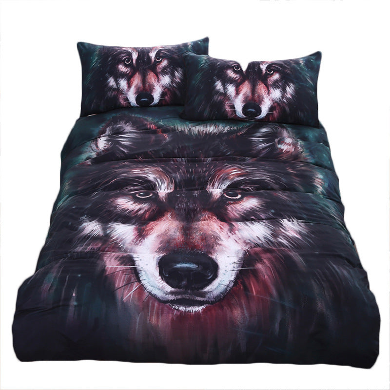 HKM-963411 Wolf Art 4-Piece Duvet Cover Set with Pillow Shams in Various Sizes