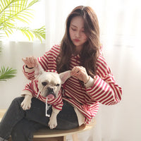 HKM-9634621 Plush Hooded Striped T-Shirt for Dogs in Black, Red, and Coffee – Comfortable Cotton Fabric