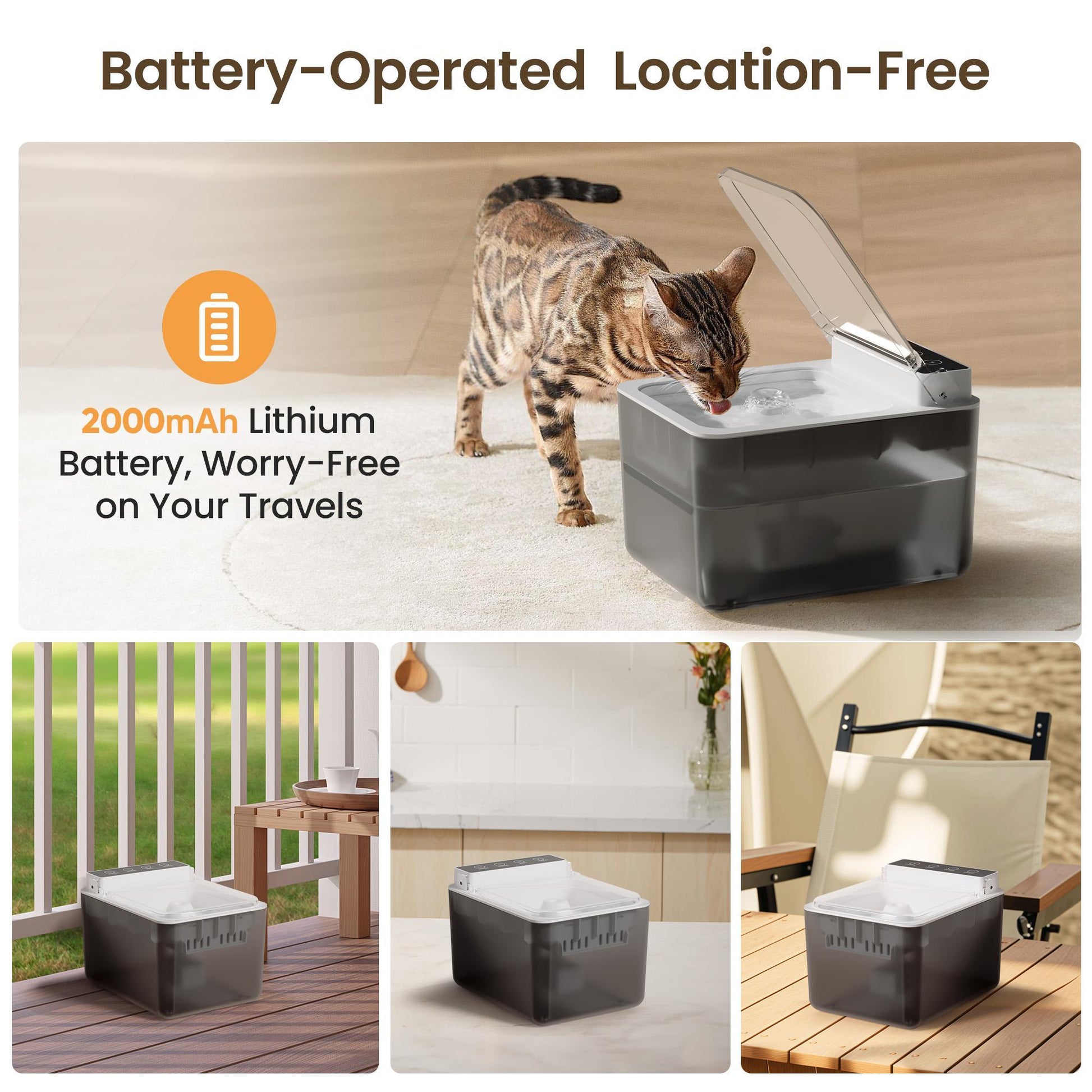 HKM-9634877 Wireless Charging Stainless Steel Automatic Cat Water Fountain with Dual Flow Modes