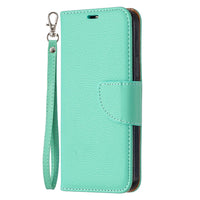 HKM-963603 Lychee Pattern Flip Leather Wallet Case with Lanyard for iPhone Models