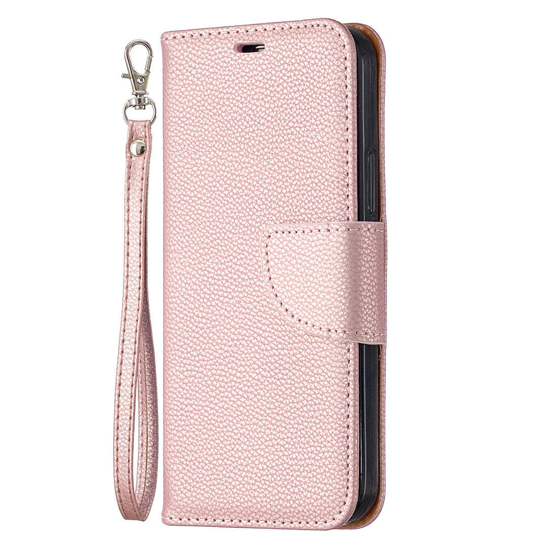 HKM-963603 Lychee Pattern Flip Leather Wallet Case with Lanyard for iPhone Models
