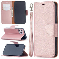HKM-963603 Lychee Pattern Flip Leather Wallet Case with Lanyard for iPhone Models